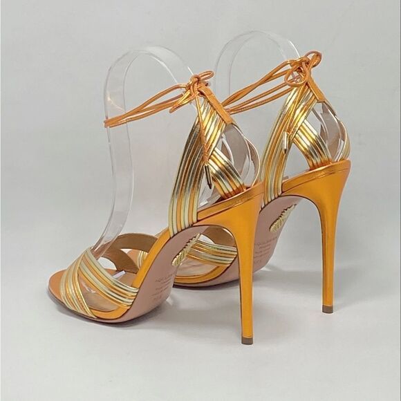 Aquazzura Ari Metallic Leather Ankle-Tie Sandals size 38.5 - Picture 8 of 13